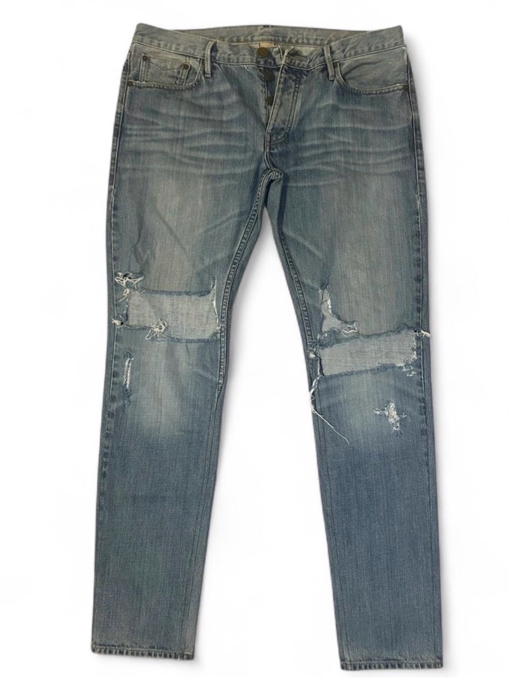 Burberry Brit Distressed Ripped Knee Nova Check Trim Denim Jeans 34x32